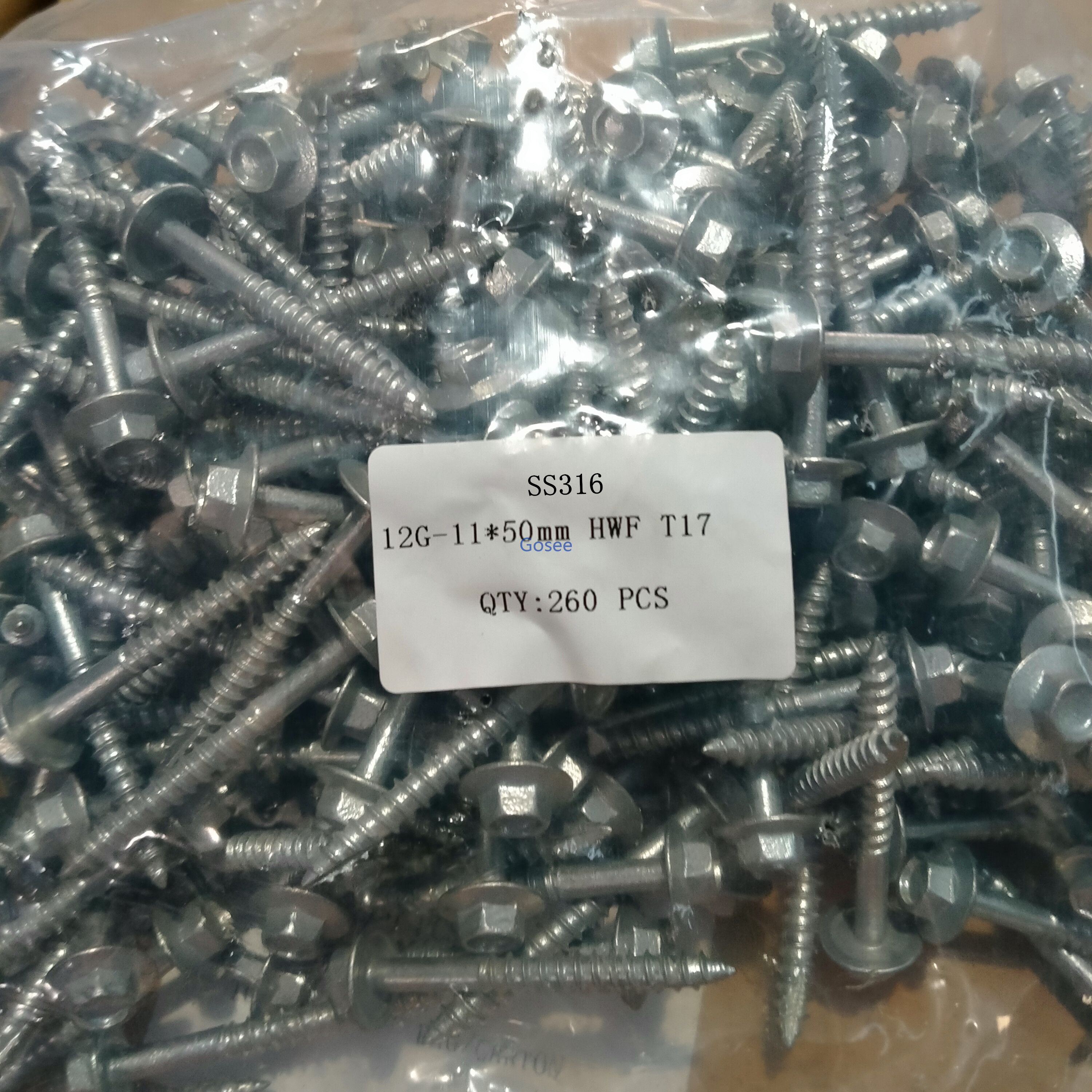 Type 17 12G-11x50mm SS316 Hex Washer Face Screw 